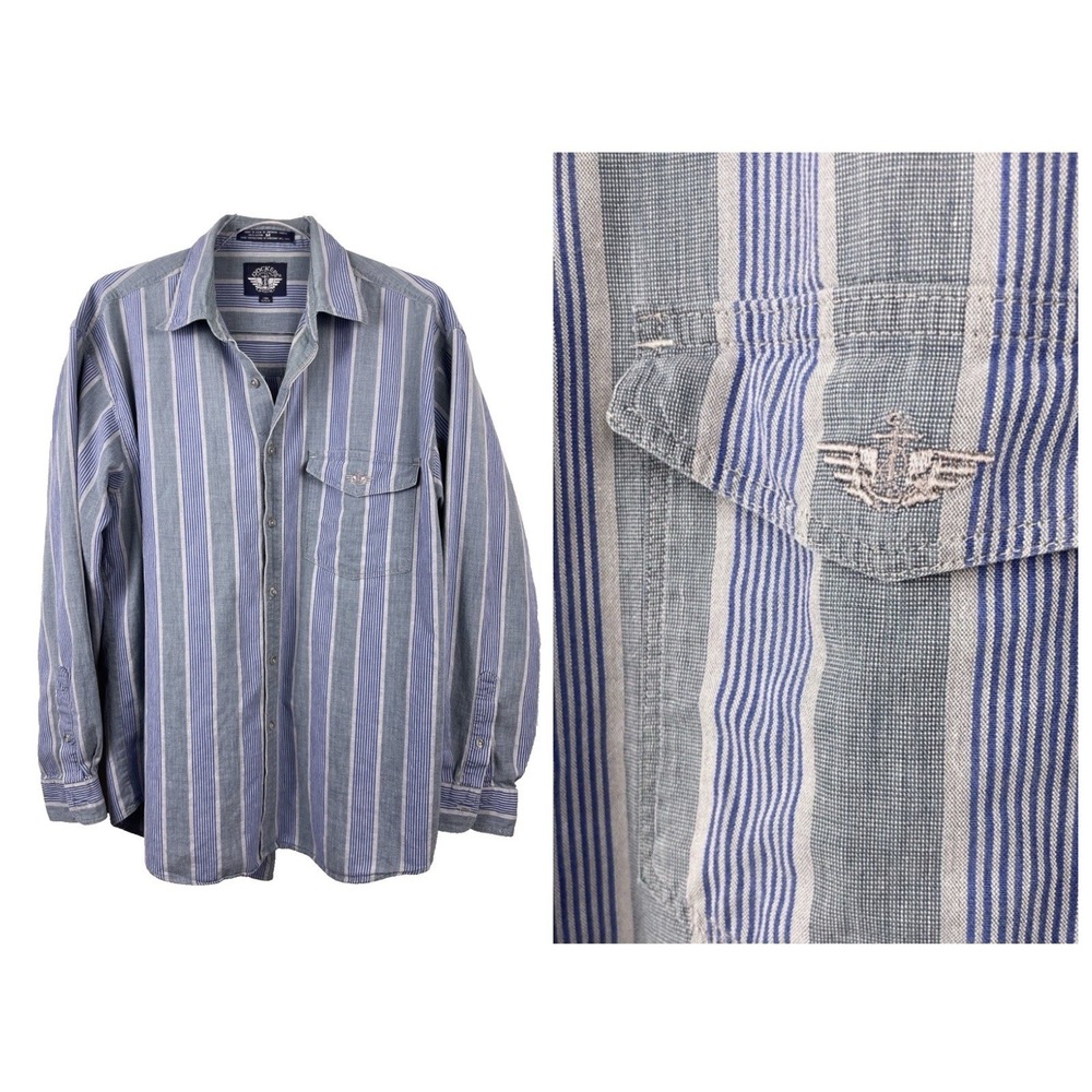 Vintage Dockers Shirt Mens Medium Blue Striped Long Sleeve Button Down Casual M